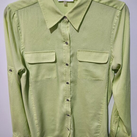 Calvin Klein Tops - CALVIN KLEIN - Iridescent Lime Green Long Sleeve  Blouse - Size Small